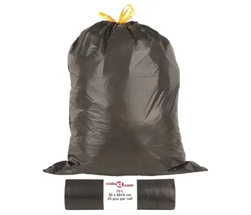 Pingutusnööridega Prügikotid 250 Tk, Must, 35 L