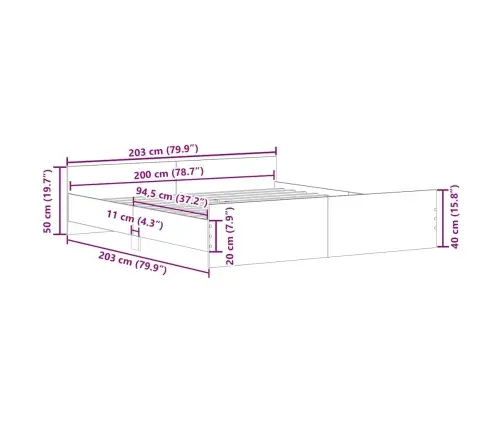 Gultas Rāmis Ar Galvgali Un Kājgali, Betona Pelēks, 200X200 Cm Vidaxl