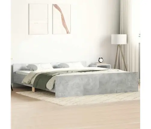 Gultas Rāmis Ar Galvgali Un Kājgali, Betona Pelēks, 200X200 Cm Vidaxl