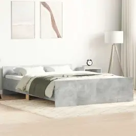 Gultas Rāmis Ar Galvgali Un Kājgali, Betona Pelēks, 120X200 Cm Vidaxl