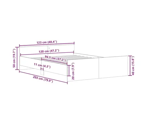 Gultas Rāmis Ar Galvgali Un Kājgali, Pelēks, 120X200 Cm Vidaxl