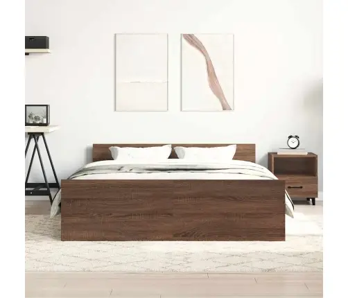 Peatsi Ja Jalutsiga Voodiraam, Pruun Tamm, 140 X 200 Cm