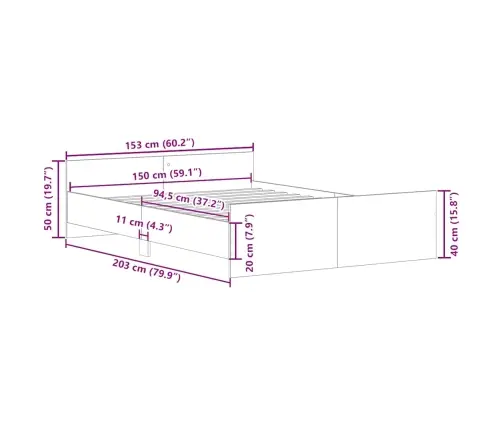 Gultas Rāmis Ar Galvgali Un Kājgali, Balts, 150X200 Cm Vidaxl