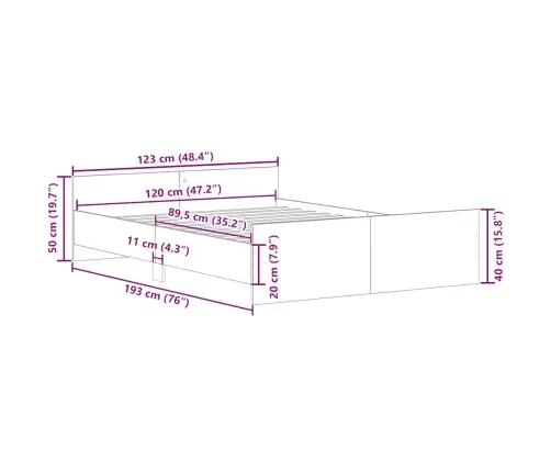 Gultas Rāmis Ar Galvgali Un Kājgali, Koka Krāsa, 120X190 Cm Vidaxl