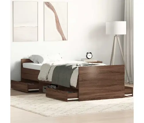 Peatsi Ja Jalutsiga Voodiraam, Pruun Tamm, 100 X 200 Cm