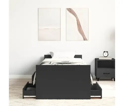 Gultas Rāmis Ar Galvgali Un Kājgali, Melns, 90X200 Cm Vidaxl