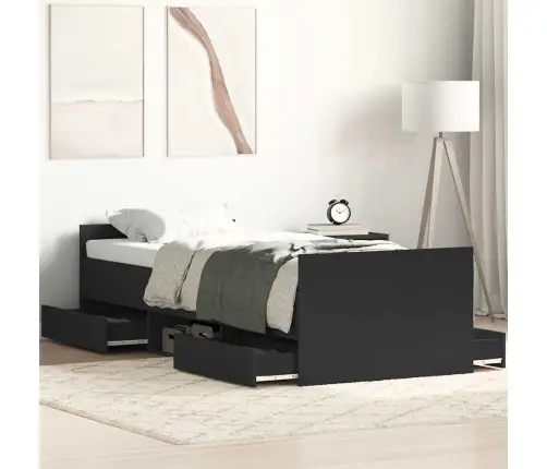 Gultas Rāmis Ar Galvgali Un Kājgali, Melns, 90X200 Cm Vidaxl