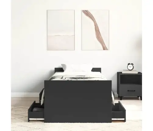 Gultas Rāmis Ar Galvgali Un Kājgali, Melns, 90X190 Cm Vidaxl