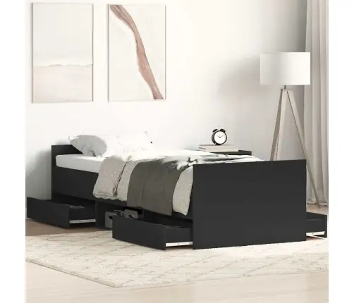 Gultas Rāmis Ar Galvgali Un Kājgali, Melns, 90X190 Cm Vidaxl