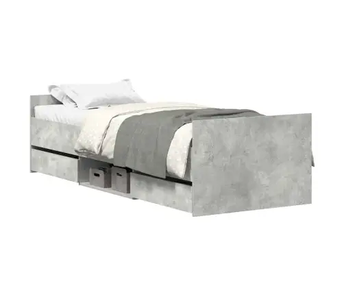 Gultas Rāmis Ar Galvgali Un Kājgali, Betona Pelēks, 90X190 Cm Vidaxl