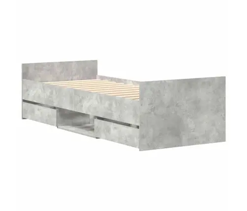 Gultas Rāmis Ar Galvgali Un Kājgali, Betona Pelēks, 90X190 Cm Vidaxl