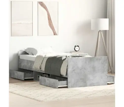 Gultas Rāmis Ar Galvgali Un Kājgali, Betona Pelēks, 90X190 Cm Vidaxl