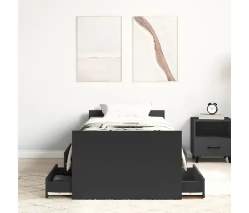 Peatsi Ja Jalutsiga Voodiraam, Must, 75 X 190 Cm