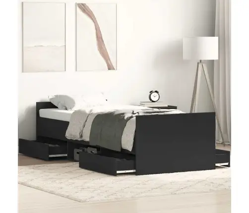 Peatsi Ja Jalutsiga Voodiraam, Must, 75 X 190 Cm