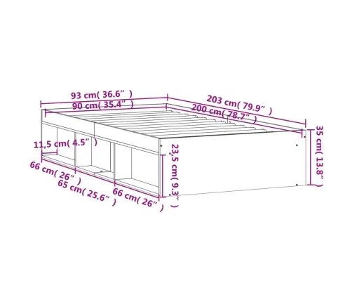 Lovos Rėmas, Sonoma Ąžuolo Spalvos, 90X200Cm