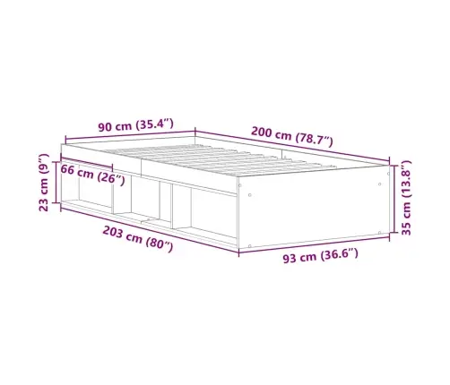 Gultas Rāmis, Betonpelēks, 90X200 Cm Vidaxl