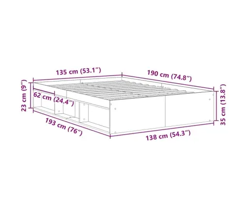 Gultas Rāmis, Balts, 135X190 Cm Vidaxl