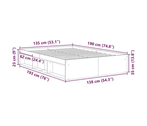Gultas Rāmis, Ozolkoka Krāsā, 135X190 Cm Vidaxl