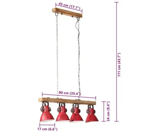 Sienas Lampa, 25 W, Bružāti Sarkana, 90X24X111 Cm, E27 Vidaxl