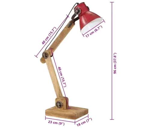 Galda Lampa, 25 W, Bružāti Sarkana, 23X18X96 Cm, E27 Vidaxl