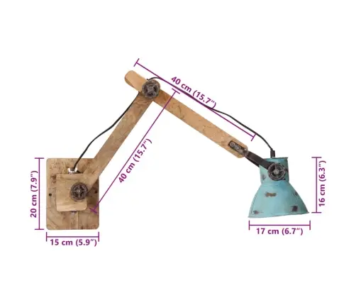 Sienas Lampa, 25 W, Bružāti Zila, 96X15X20 Cm, E27 Vidaxl
