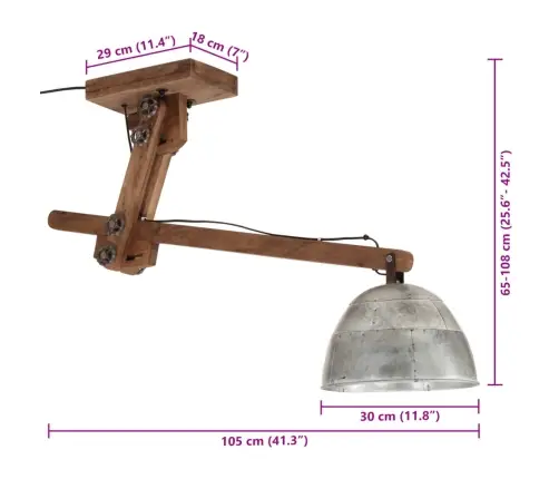 Sienas Lampa 25 W, Vintāžas, Sudraba Krāsa, 105X30X65-108Cm E27 Vidaxl