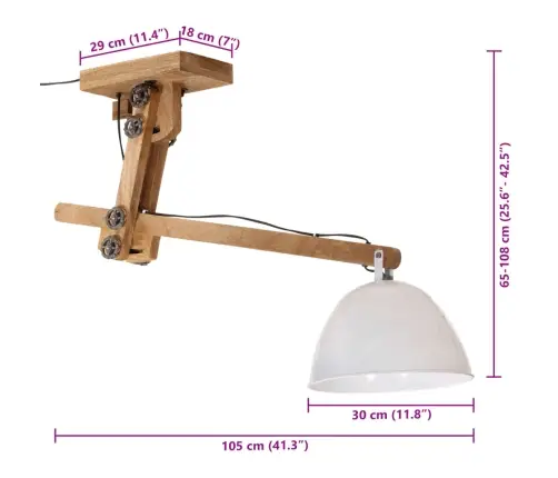 Sienas Lampa 25 W, Balta, 105X30X65-108 Cm, E27 Vidaxl