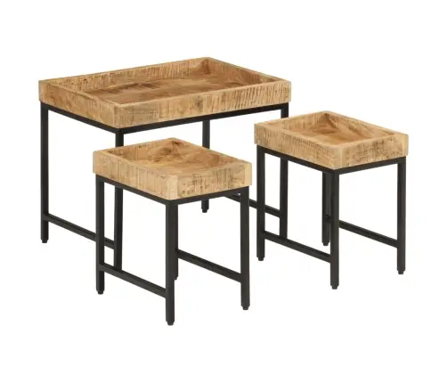 Kafijas Galdiņi, 3 Gab., Sabīdāmi, Mango Masīvkoks, Dzelzs Vidaxl