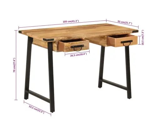 Rašomasis Stalas Su Stalčiais, 105X55X70cm Mango Ir Geležis