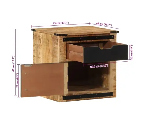 Naktsskapītis, 45X40X45 Cm, Mango Masīvkoks Vidaxl