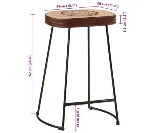 Baaritoolid 2 Tk, Tumepruun, 41 X 29 X 62 Cm