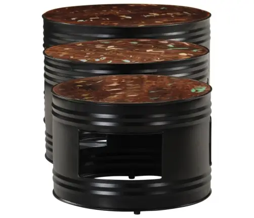 Bāra Galdiņi, Bungu Forma, 3 Gab., Pārstrādāts Masīvkoks Vidaxl