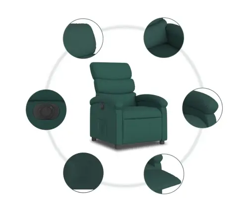 Elektrisks Atpūtas Krēsls, Atgāžams, Tumši Zaļš Audums Vidaxl