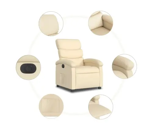 Elektrisks Atpūtas Krēsls, Atgāžams, Krēmkrāsas Audums Vidaxl