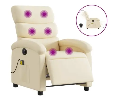 Elektrisks Masāžas Krēsls, Atgāžams, Krēmkrāsas Audums Vidaxl