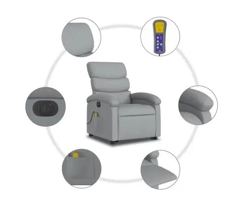 Elektrisks Masāžas Krēsls, Paceļams, Atgāžams, Pelēks Audums Vidaxl