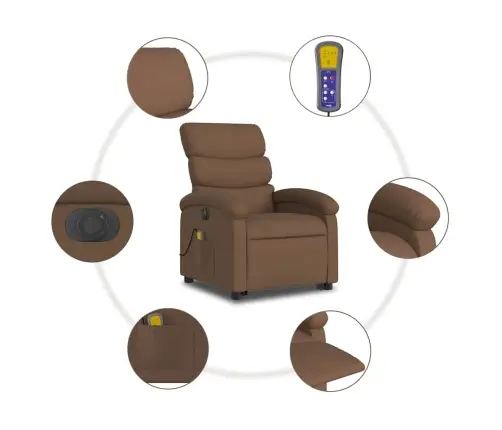 Elektrisks Masāžas Krēsls, Paceļams, Atgāžams, Brūns Audums Vidaxl