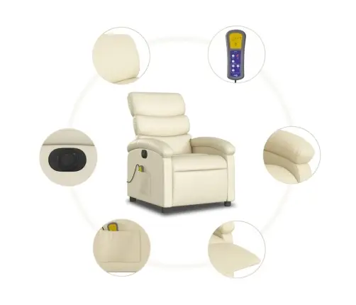 Elektrisks Masāžas Krēsls, Atgāžams, Krēmkrāsas Mākslīgā Āda Vidaxl Elektrisks Masāžas Krēsls, Atgāžams, Krēmkrāsas Mākslīgā Āda Vidaxl