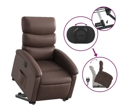 Atsistojantis Elektrinis Krėslas, Rudas, Dirbtinė Oda