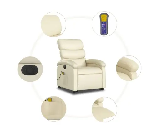 Elektrisks Masāžas Krēsls, Paceļams, Krēmkrāsas Mākslīgā Āda Vidaxl Elektrisks Masāžas Krēsls, Paceļams, Krēmkrāsas Mākslīgā Āda Vidaxl