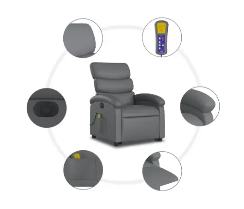 Masāžas Krēsls, Paceļams, Atgāžams, Pelēka Mākslīgā Āda Vidaxl