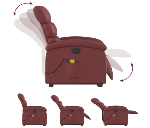 Elektrisks Masāžas Krēsls, Paceļams, Vīnsarkana Mākslīgā Āda Vidaxl