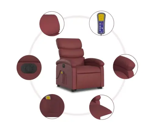 Elektrisks Masāžas Krēsls, Paceļams, Vīnsarkana Mākslīgā Āda Vidaxl