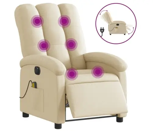 Elektrisks Masāžas Krēsls, Atgāžams, Krēmkrāsas Audums Vidaxl