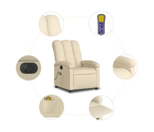 Elektrisks Masāžas Krēsls, Atgāžams, Krēmkrāsas Audums Vidaxl