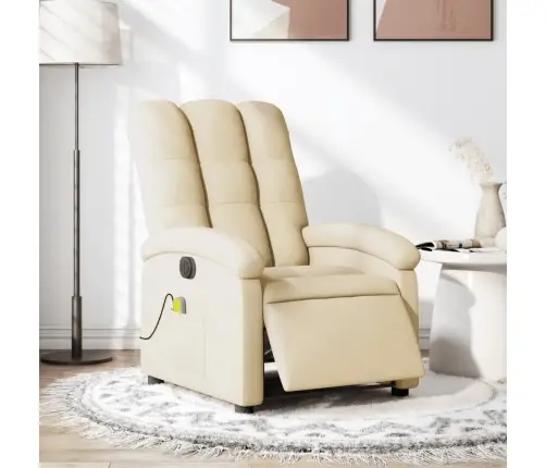 Elektrisks Masāžas Krēsls, Atgāžams, Krēmkrāsas Audums Vidaxl