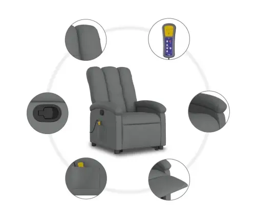 Masāžas Krēsls, Paceļams, Atgāžams, Tumši Pelēks Audums Vidaxl