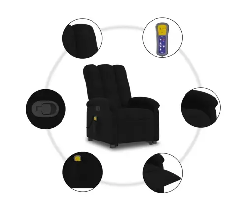 Masāžas Krēsls, Paceļams, Atgāžams, Melns Audums Vidaxl