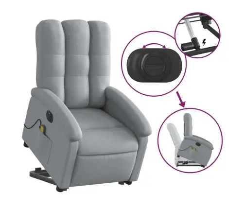 Elektrisks Masāžas Krēsls, Paceļams, Atgāžams, Pelēks Audums Vidaxl