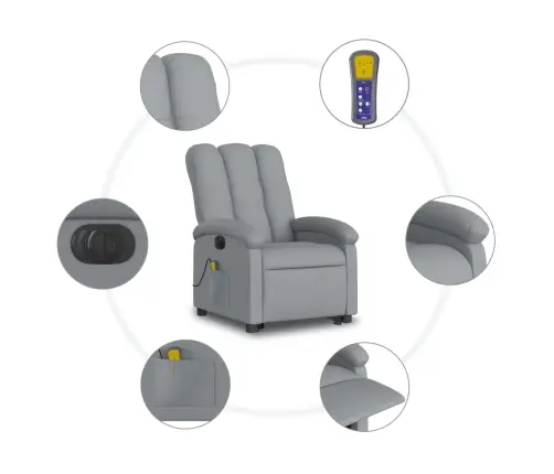 Elektrisks Masāžas Krēsls, Paceļams, Atgāžams, Pelēks Audums Vidaxl